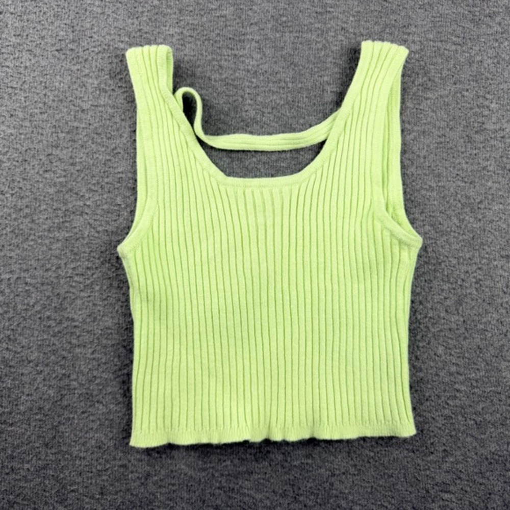 Double Zero Lime Green Ribbed Knit Crop‎ Tank Top Large